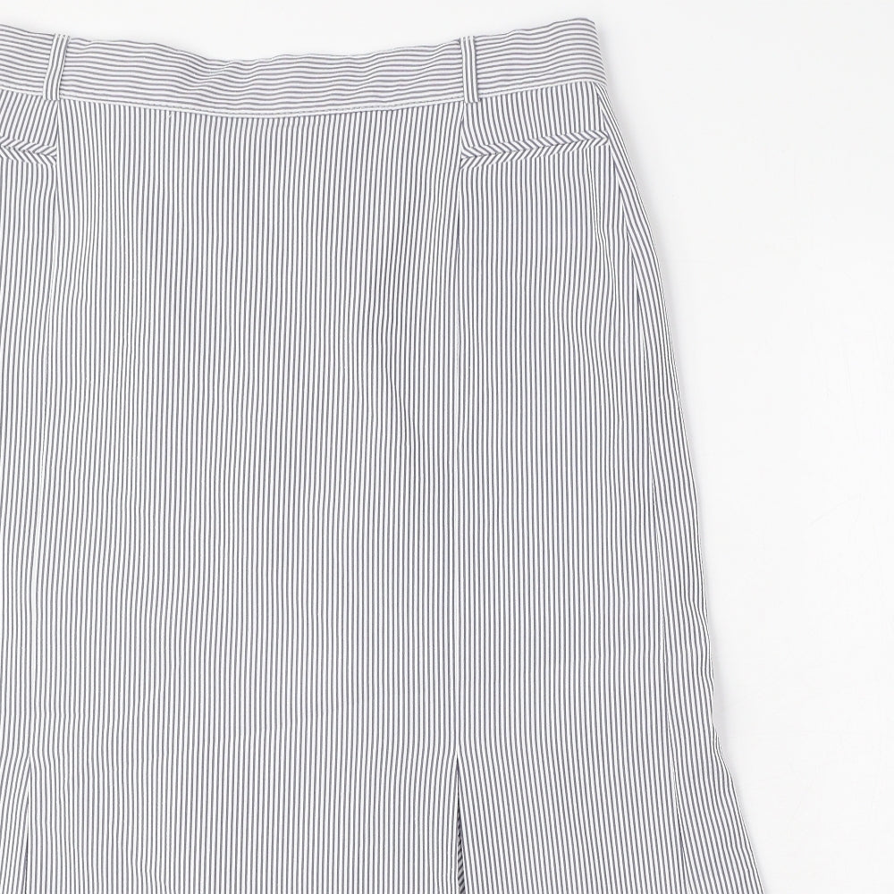 Marks and Spencer Womens Blue Striped Polyester Pleated Skirt Size 14 Zip
