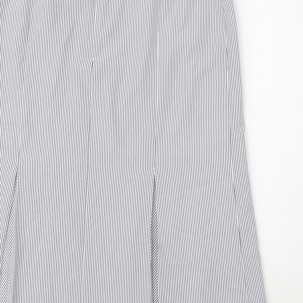 Marks and Spencer Womens Blue Striped Polyester Pleated Skirt Size 14 Zip