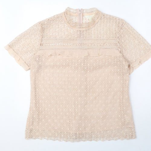Adiva Womens Pink Geometric Polyester Basic Blouse Size L Round Neck