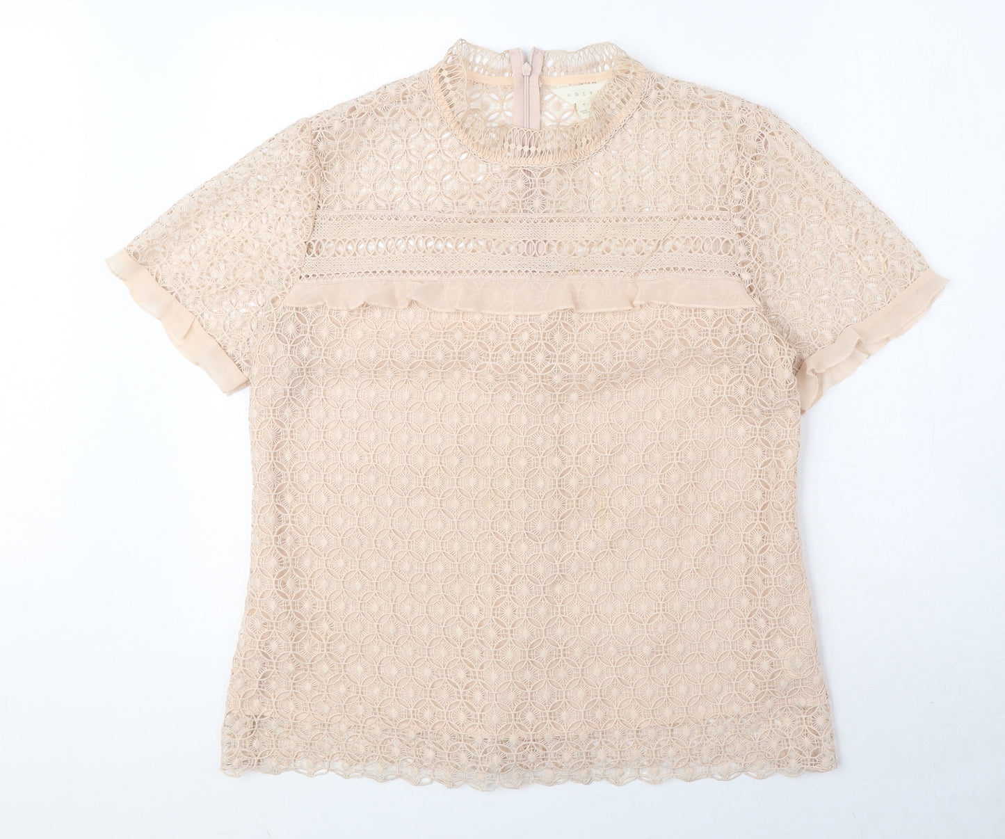 Adiva Womens Pink Geometric Polyester Basic Blouse Size L Round Neck