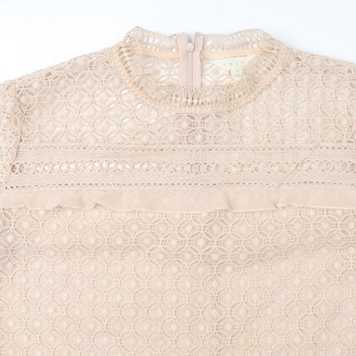 Adiva Womens Pink Geometric Polyester Basic Blouse Size L Round Neck