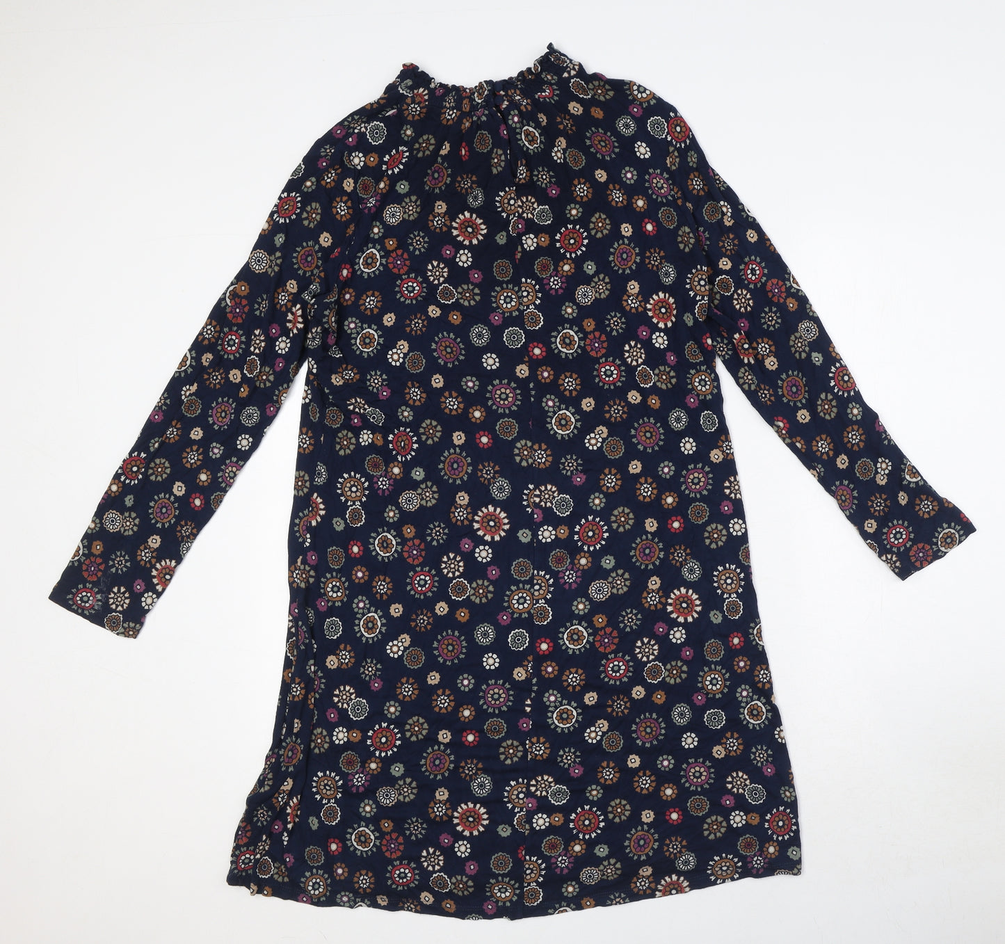 Marks and Spencer Womens Blue Geometric Viscose A-Line Size 14 Mock Neck Button