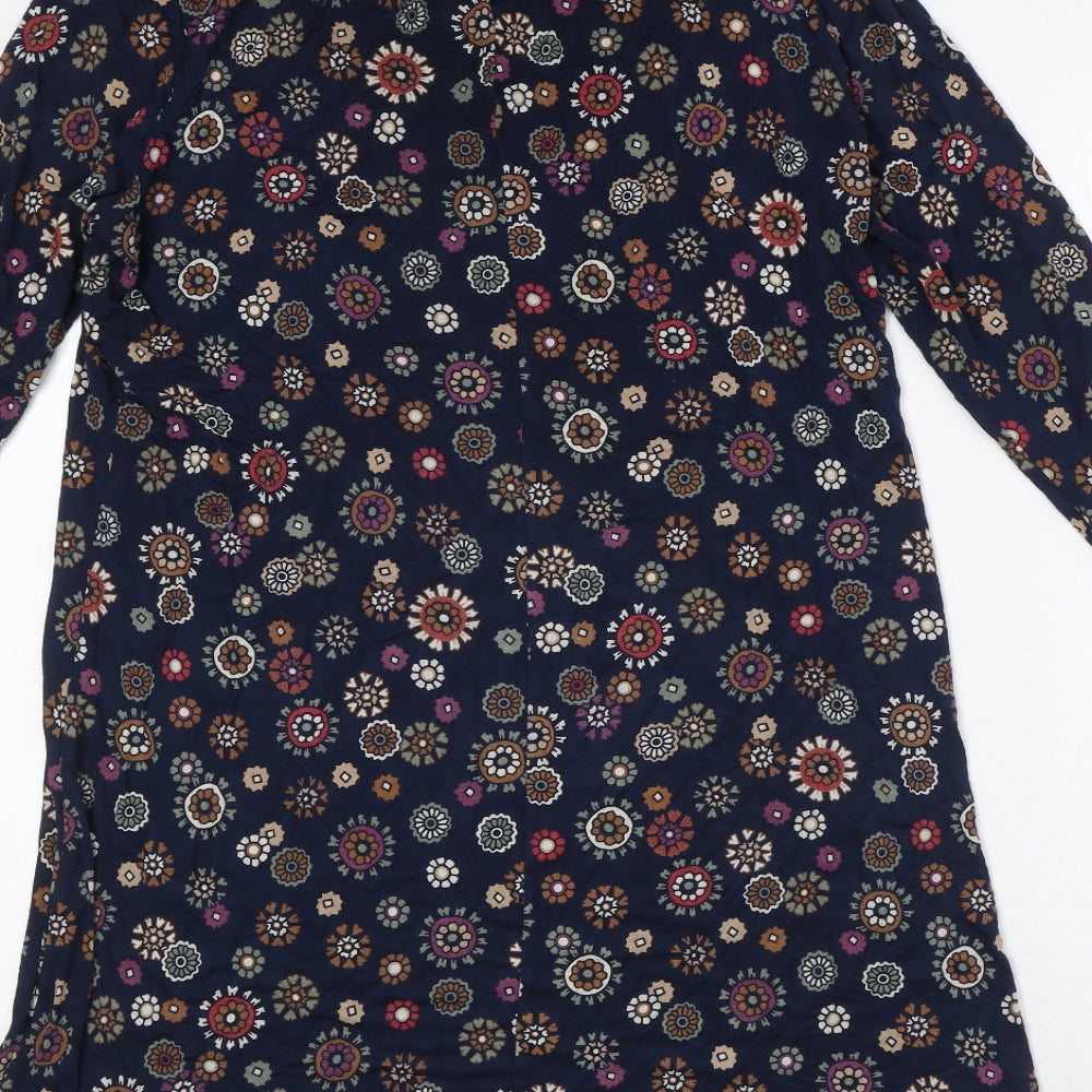 Marks and Spencer Womens Blue Geometric Viscose A-Line Size 14 Mock Neck Button