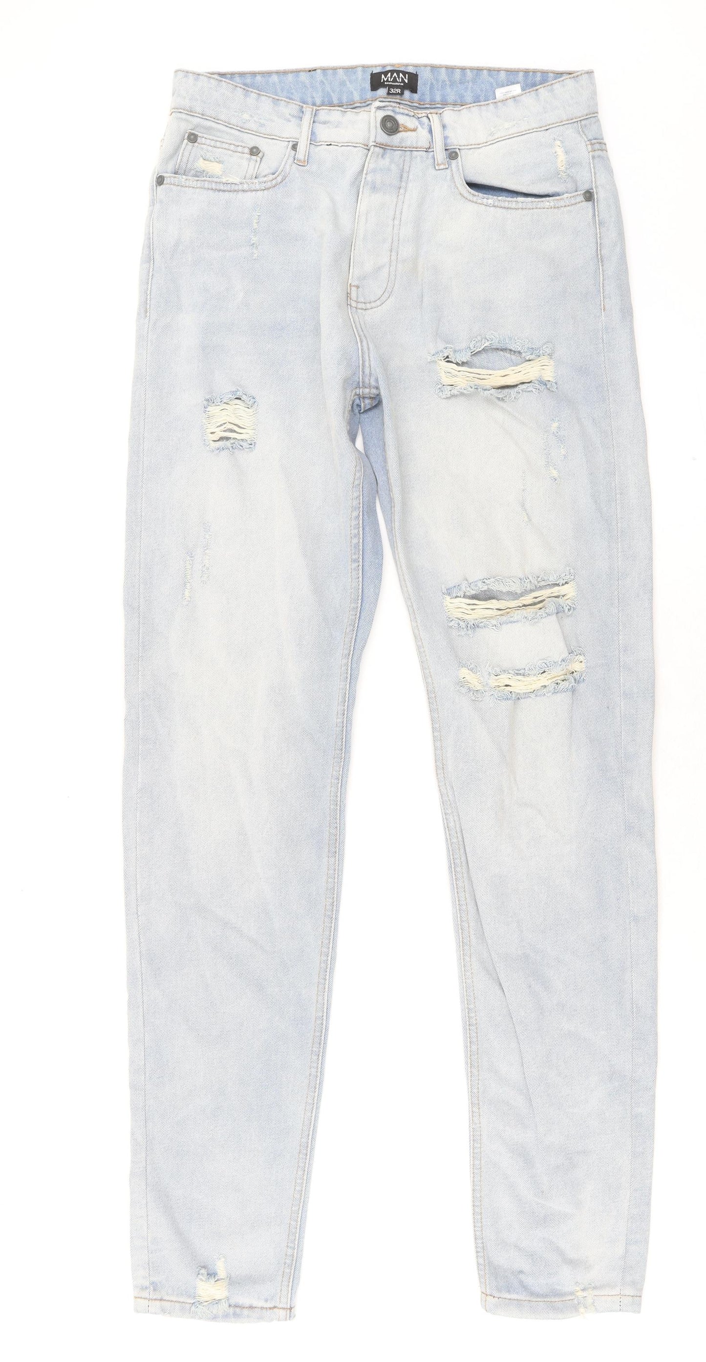 Boohoo Mens Blue Cotton Skinny Jeans Size 32 in L35 in Regular Button