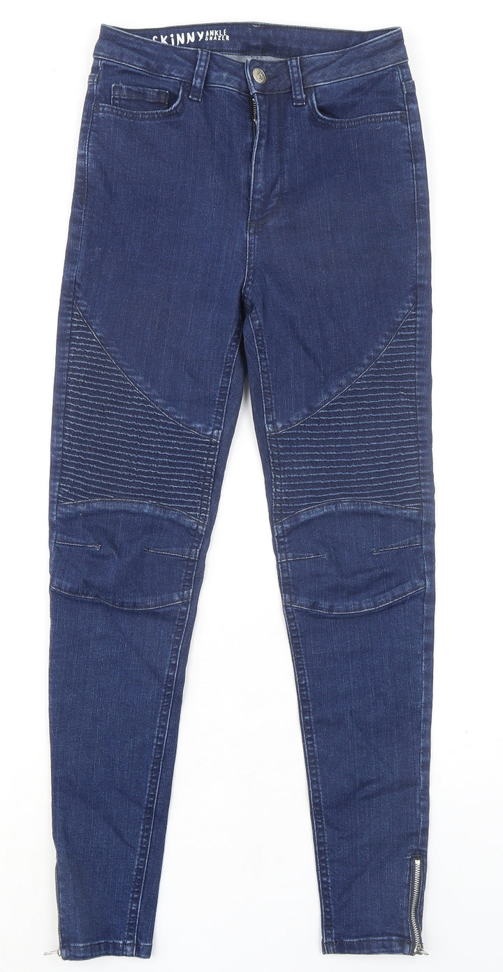 Marks and Spencer Womens Blue Cotton Skinny Jeans Size 6 L27 in Regular Zip