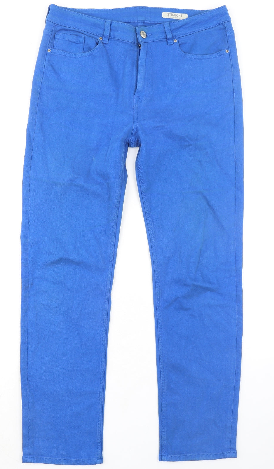 Marks and Spencer Womens Blue Cotton Straight Jeans Size 14 L30 in Regular Zip