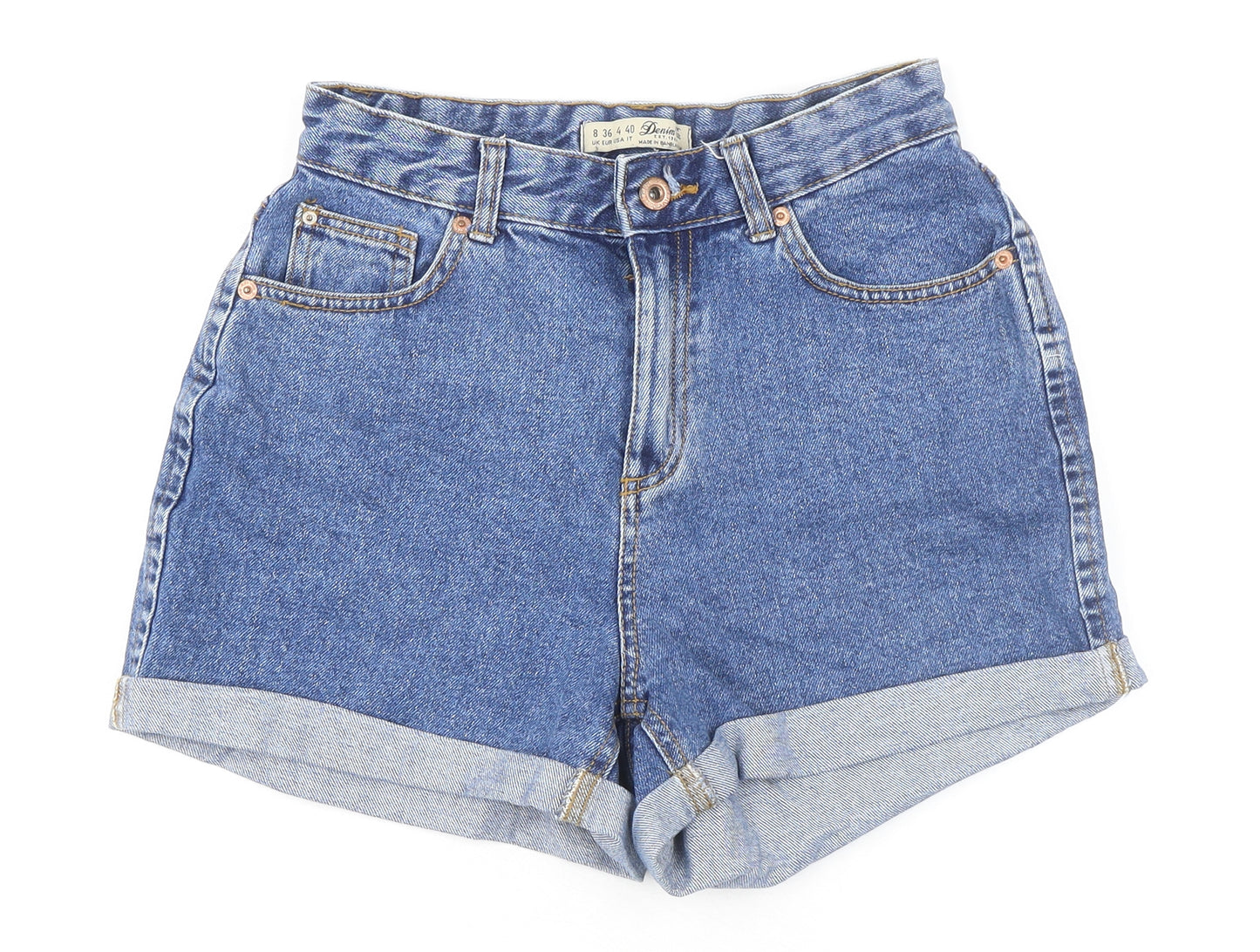 Denim & Co. Womens Blue 100% Cotton Mom Shorts Size 8 Regular Zip