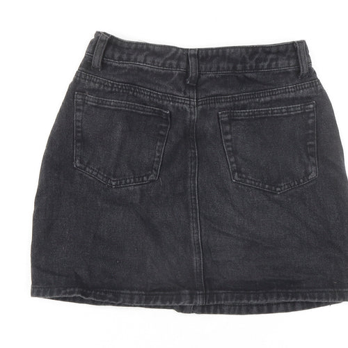 PRETTYLITTLETHING Womens Black Cotton Mini Skirt Size 6 Zip