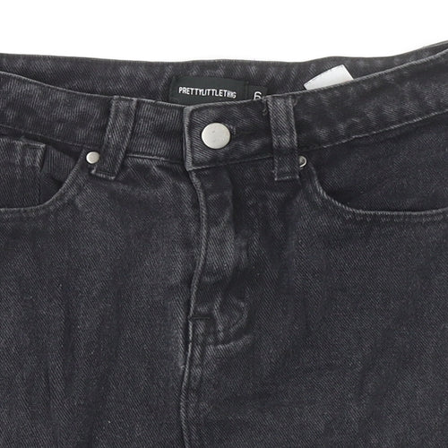 PRETTYLITTLETHING Womens Black Cotton Mini Skirt Size 6 Zip