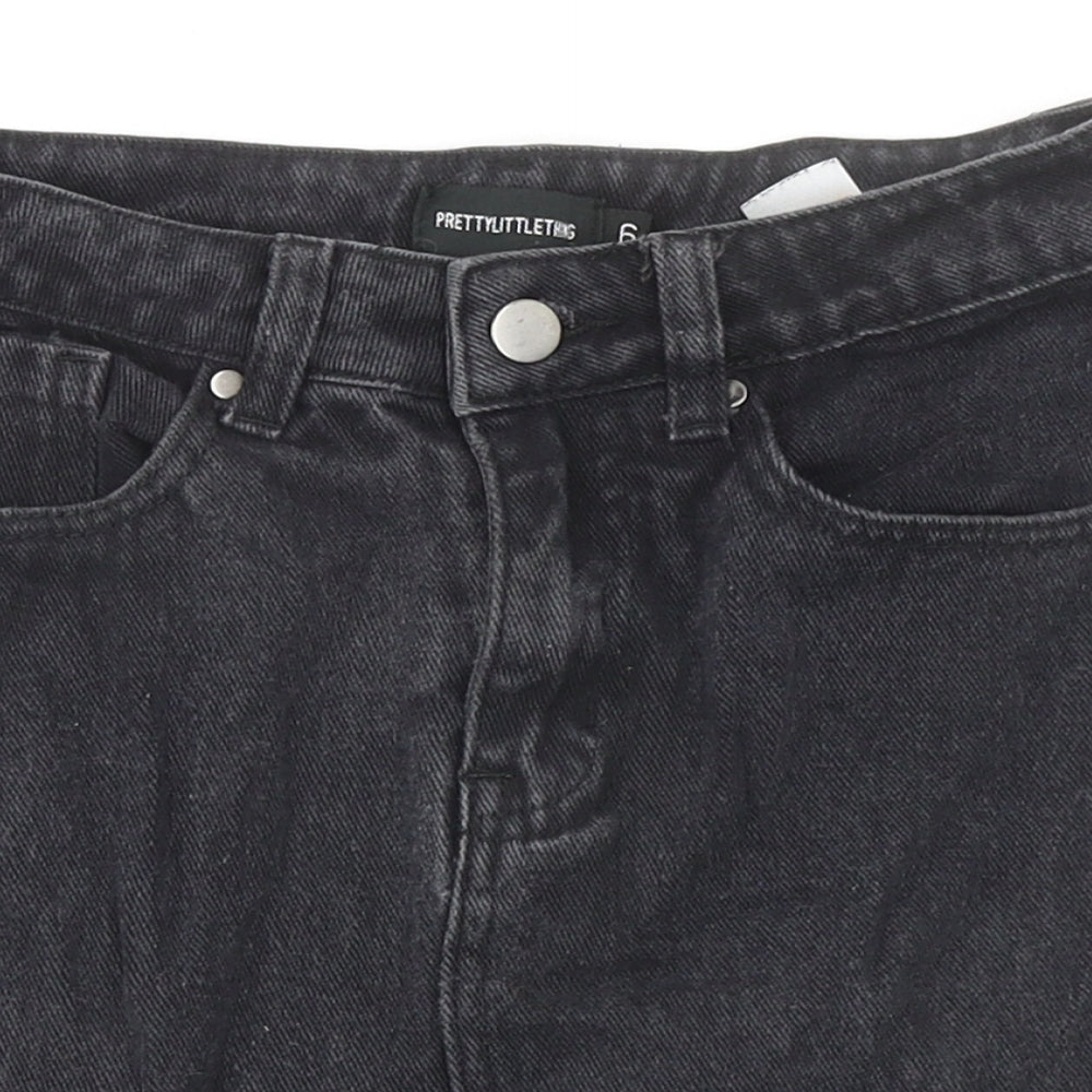 PRETTYLITTLETHING Womens Black Cotton Mini Skirt Size 6 Zip