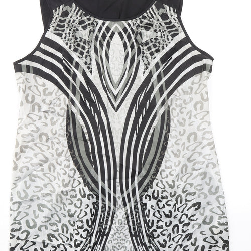 Wallis Womens Black Geometric Polyester Basic Tank Size M Round Neck
