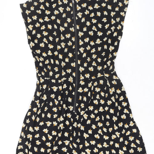 Glamorous Womens Black Floral Polyester Playsuit One-Piece Size 6 Zip