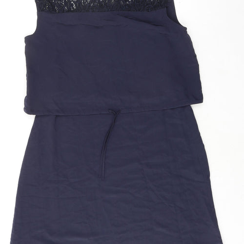 H&M Womens Blue Polyester A-Line Size M Boat Neck Pullover - Lace Detail