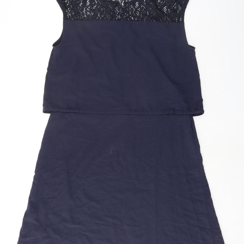 H&M Womens Blue Polyester A-Line Size M Boat Neck Pullover - Lace Detail