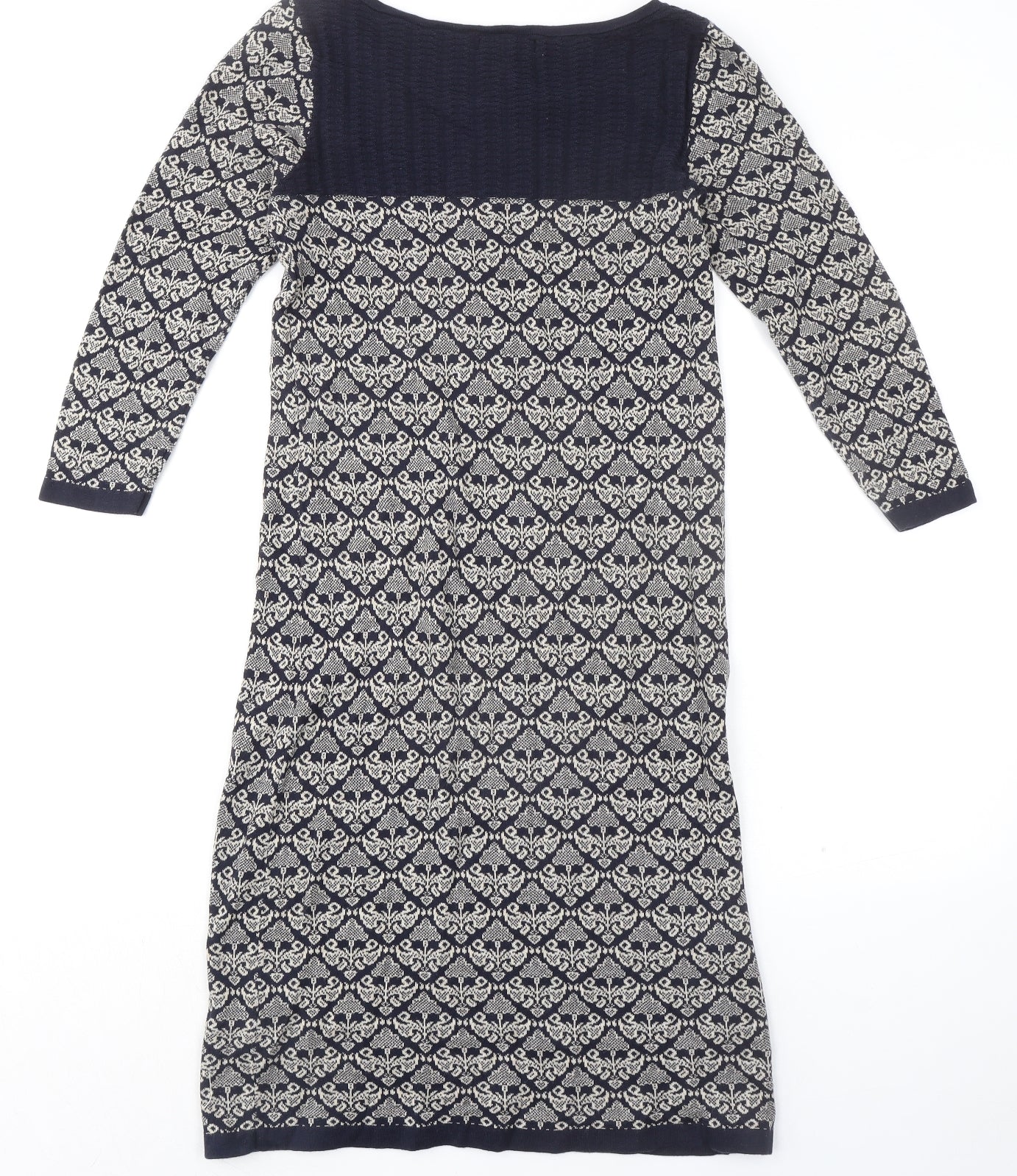 Monsoon Womens Blue Geometric 100% Cotton Sheath Size S Boat Neck Pullover
