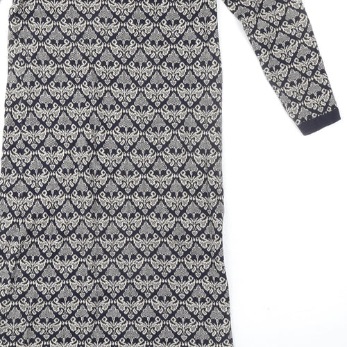 Monsoon Womens Blue Geometric 100% Cotton Sheath Size S Boat Neck Pullover