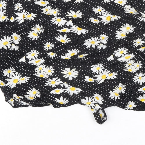 Divided by H&M Womens Black Polka Dot Viscose Cropped Button-Up Size 8 V-Neck - Knot Front