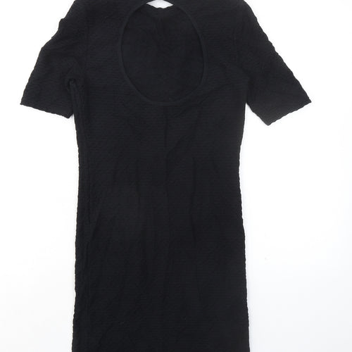 Topshop Womens Black Cotton Shift Size 12 Mock Neck Button