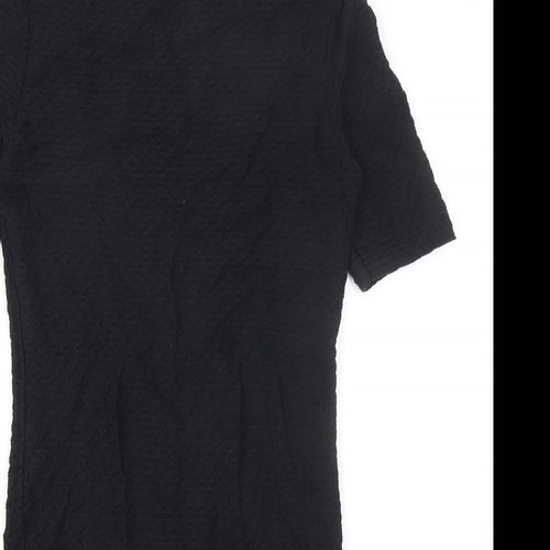 Topshop Womens Black Cotton Shift Size 12 Mock Neck Button