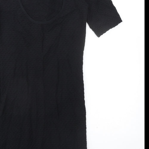 Topshop Womens Black Cotton Shift Size 12 Mock Neck Button