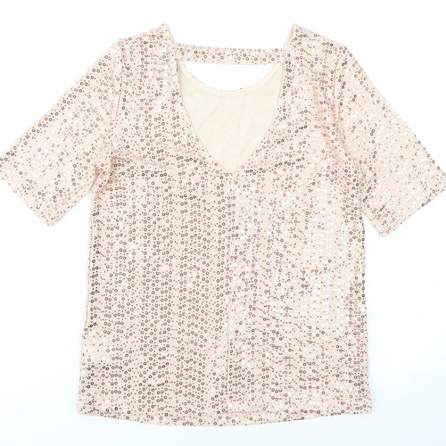 NEXT Womens Pink Nylon Basic Blouse Size 6 Round Neck