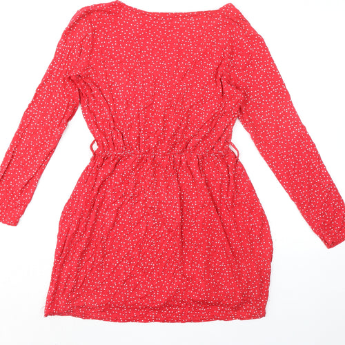 Boohoo Womens Red Geometric Polyester A-Line Size 14 V-Neck Pullover - Stars Print