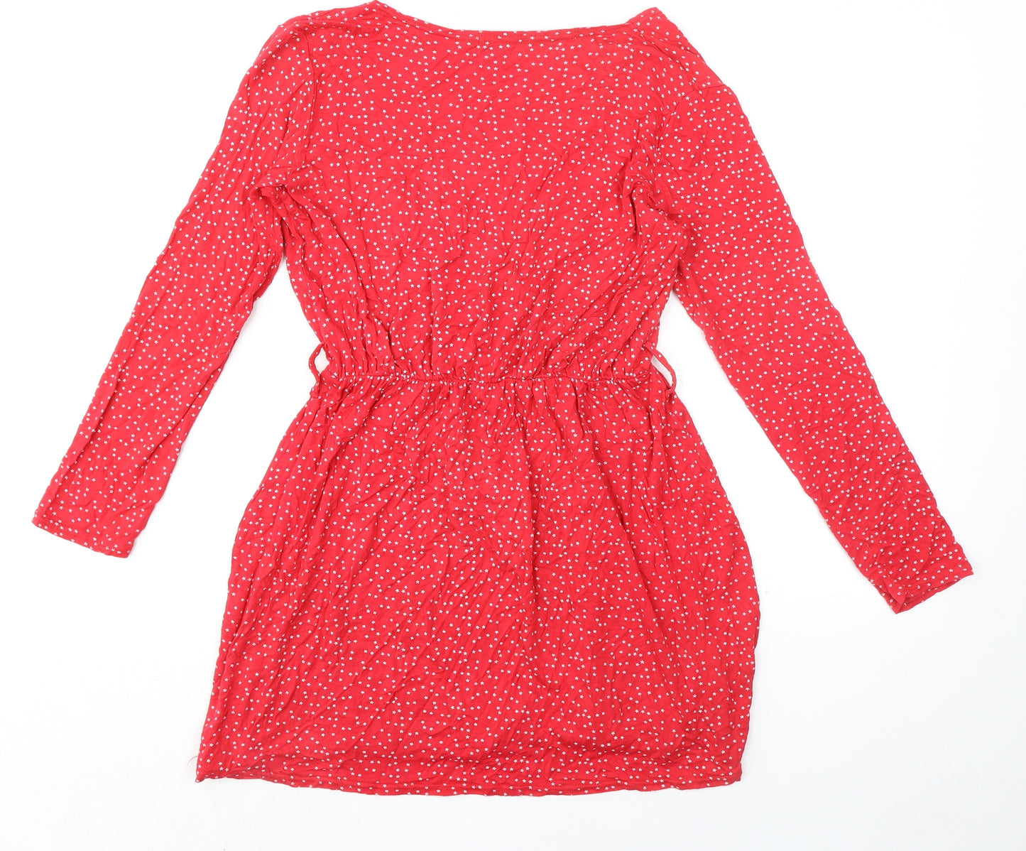 Boohoo Womens Red Geometric Polyester A-Line Size 14 V-Neck Pullover - Stars Print