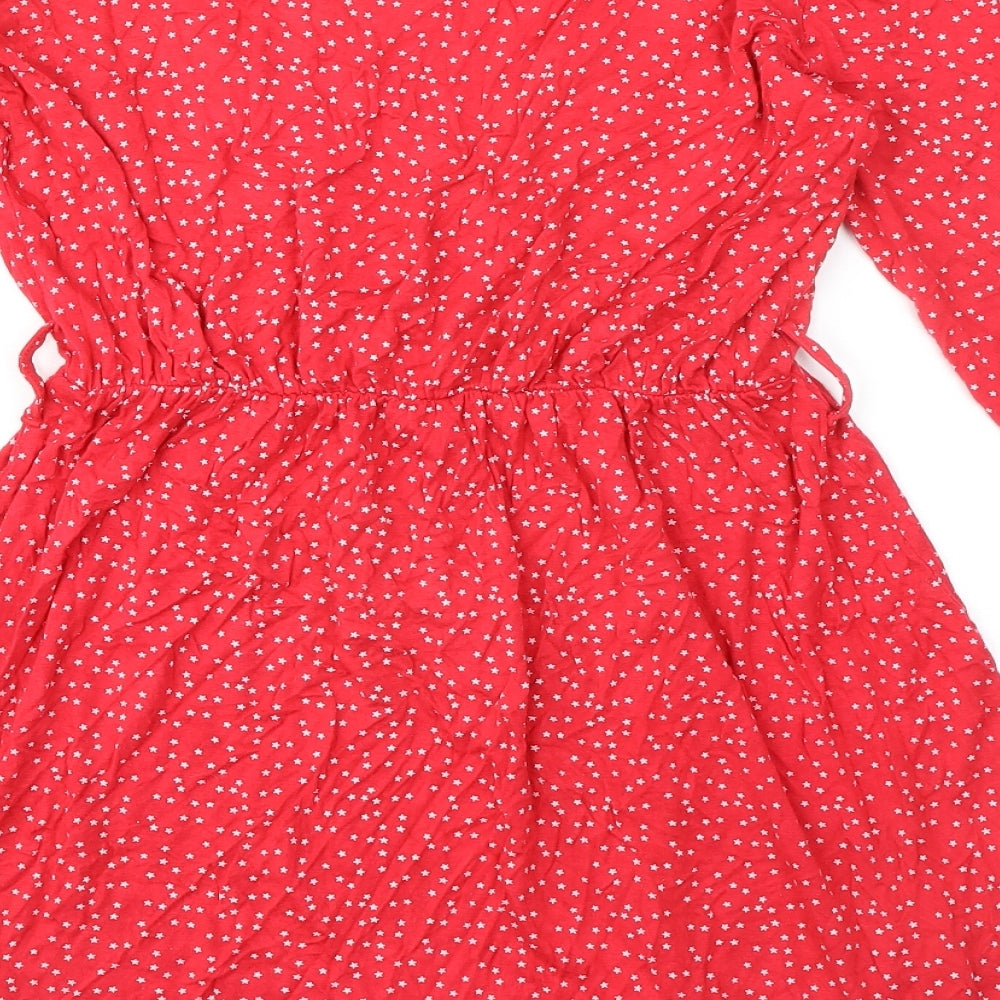 Boohoo Womens Red Geometric Polyester A-Line Size 14 V-Neck Pullover - Stars Print