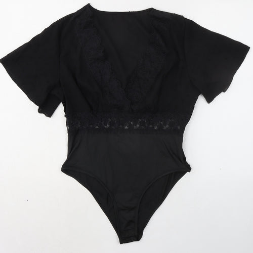Greathe Womens Black Polyester Bodysuit One-Piece Size L Zip