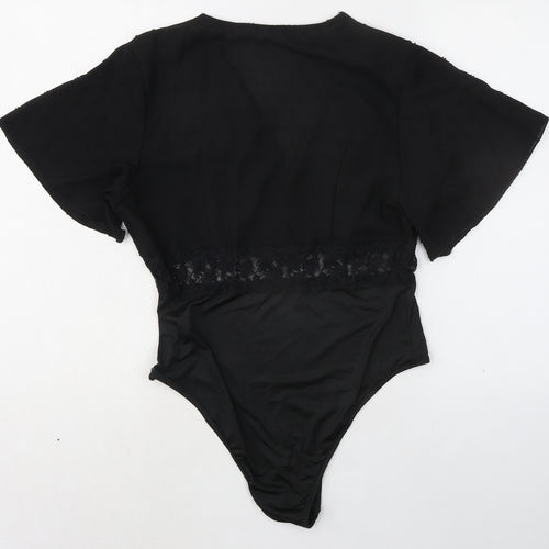 Greathe Womens Black Polyester Bodysuit One-Piece Size L Zip