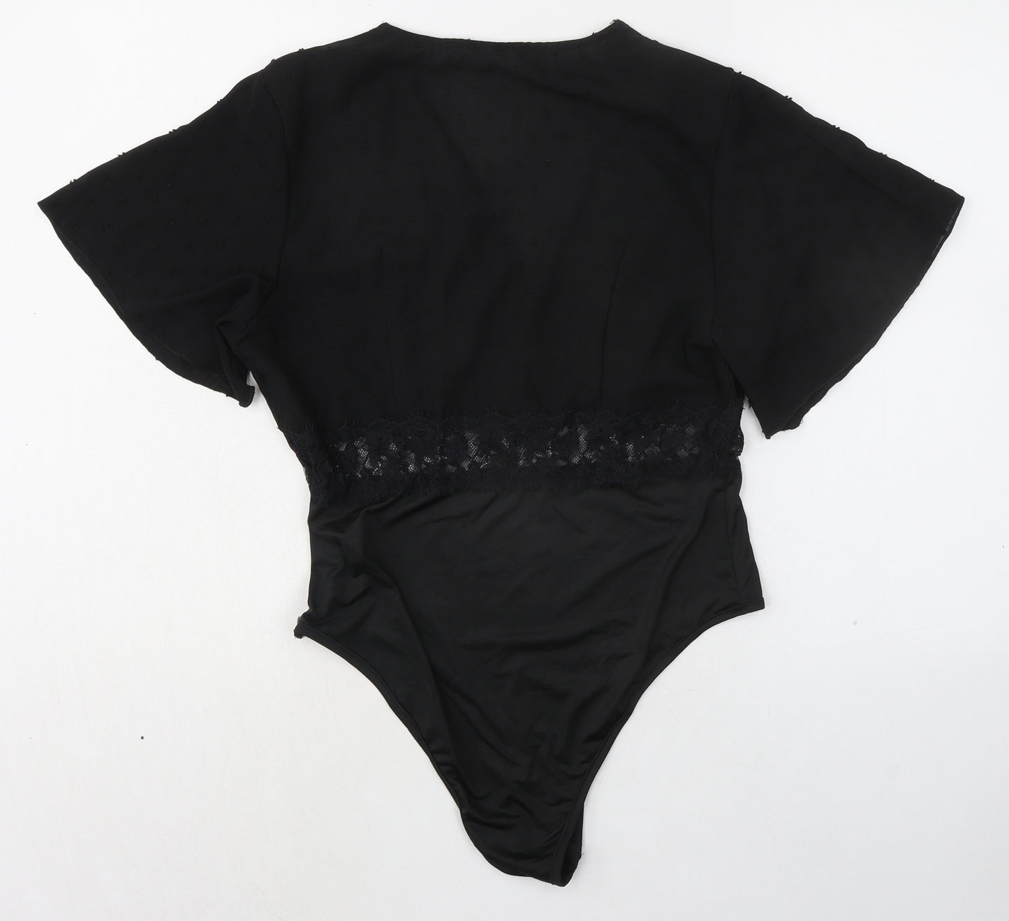 Greathe Womens Black Polyester Bodysuit One-Piece Size L Zip