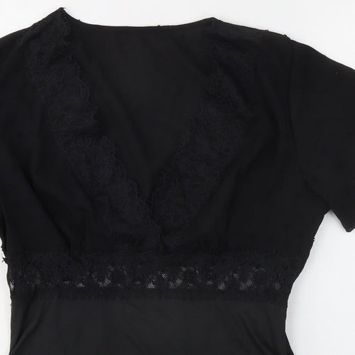 Greathe Womens Black Polyester Bodysuit One-Piece Size L Zip