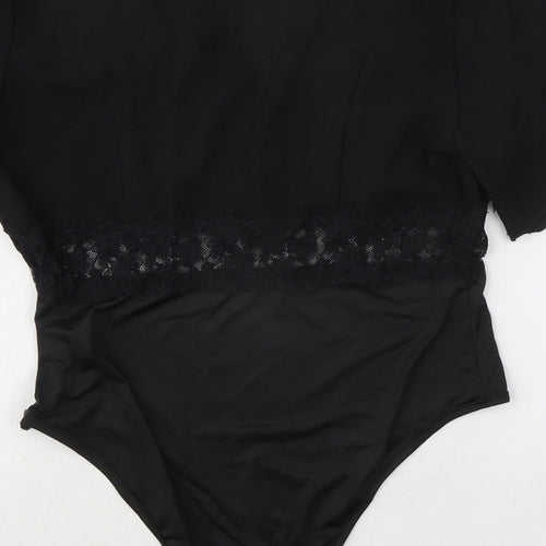 Greathe Womens Black Polyester Bodysuit One-Piece Size L Zip