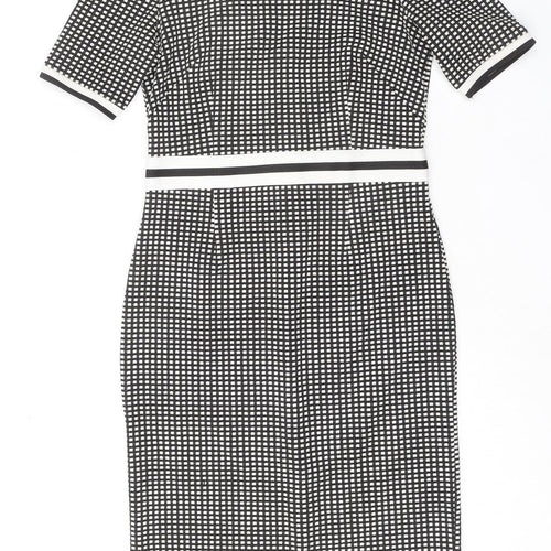 NEXT Womens Black Geometric Polyester Shift Size 8 Round Neck Zip