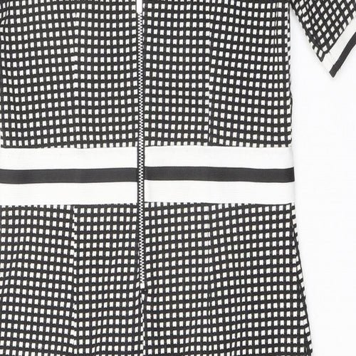 NEXT Womens Black Geometric Polyester Shift Size 8 Round Neck Zip