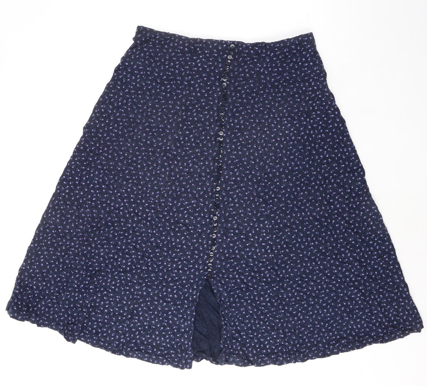 essence Womens Blue Floral Viscose Swing Skirt Size 18 Button