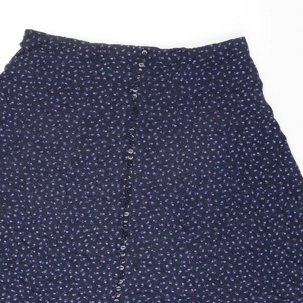 essence Womens Blue Floral Viscose Swing Skirt Size 18 Button