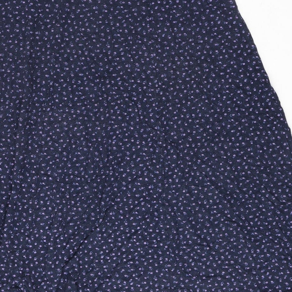 essence Womens Blue Floral Viscose Swing Skirt Size 18 Button