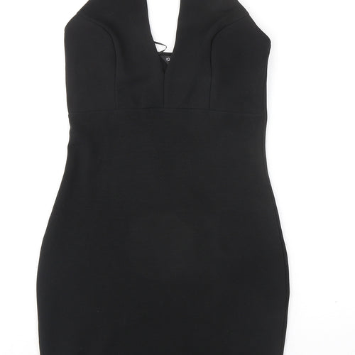 Miss Selfridge Womens Black Polyester Bodycon Size 8 Halter Pullover