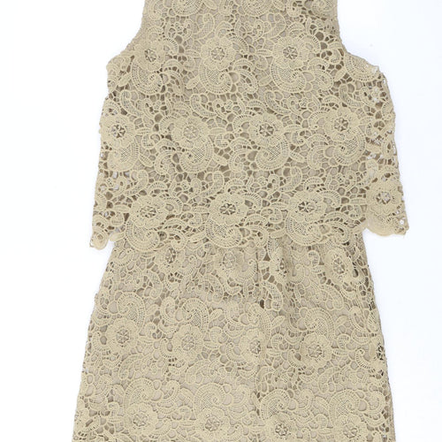 Rebellion Womens Beige Floral Polyester Shift Size M Round Neck Zip