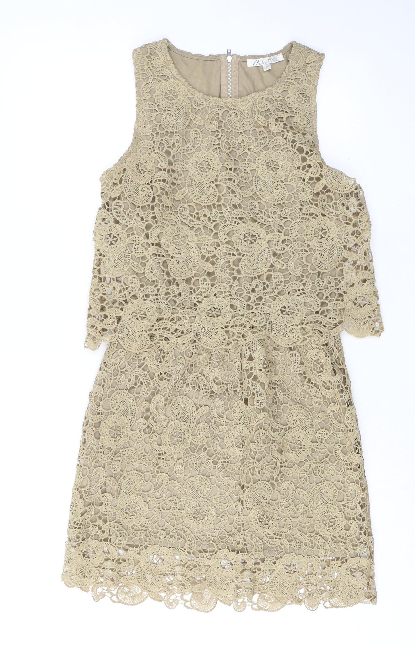 Rebellion Womens Beige Floral Polyester Shift Size M Round Neck Zip