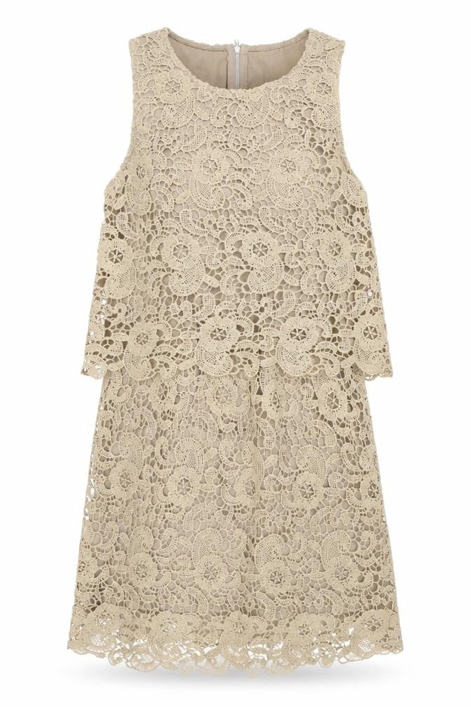 Front view of Rebellion women’s beige floral polyester shift, size M, round neck zip