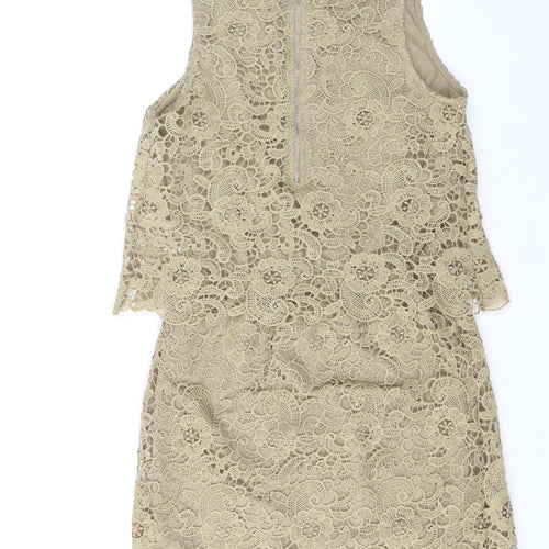 Rebellion Womens Beige Floral Polyester Shift Size M Round Neck Zip