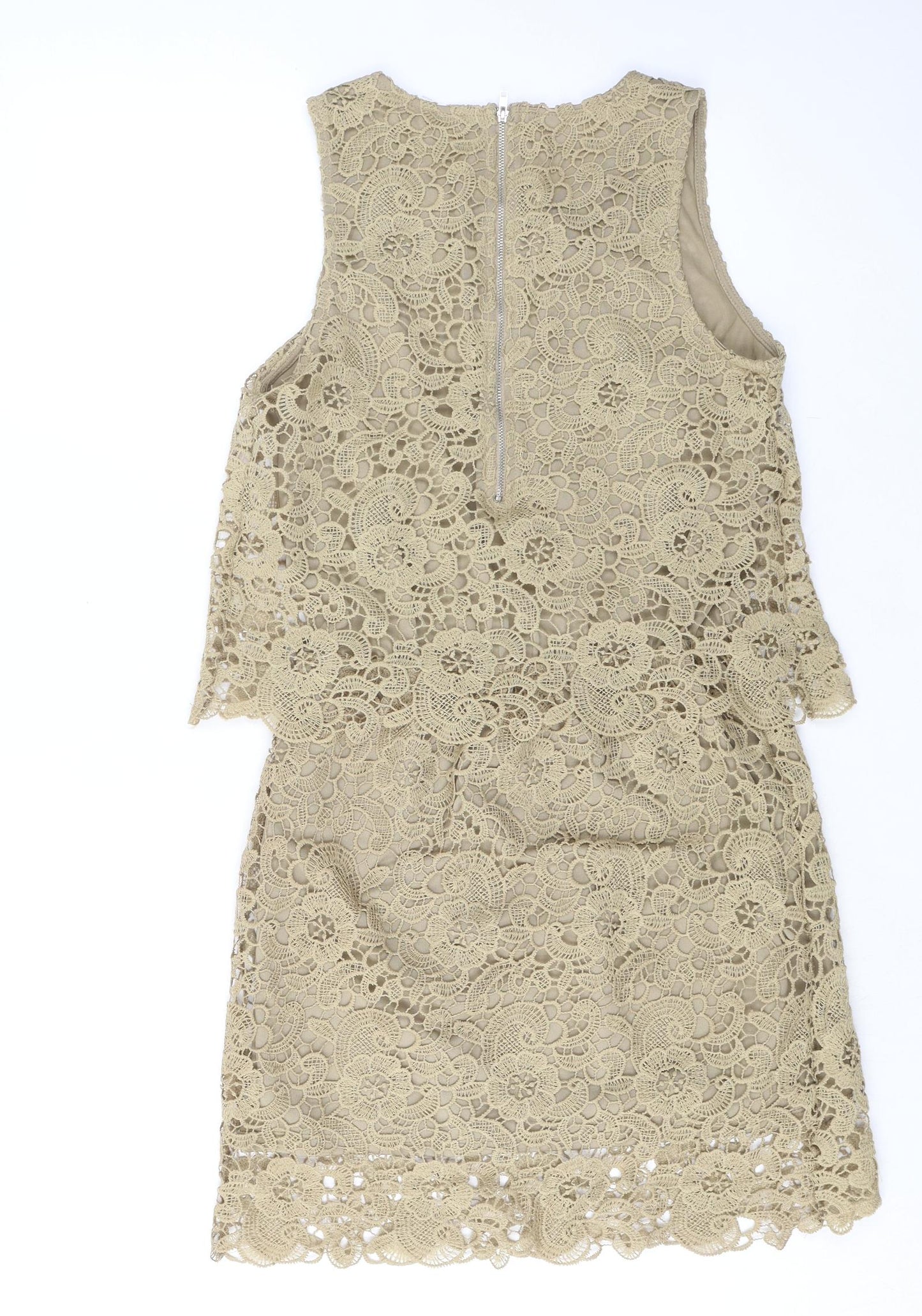 Rebellion Womens Beige Floral Polyester Shift Size M Round Neck Zip