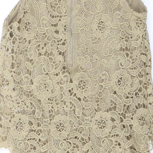 Rebellion Womens Beige Floral Polyester Shift Size M Round Neck Zip
