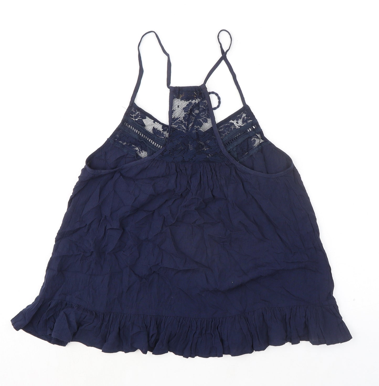 FG4 London Womens Blue Cotton Basic Tank Size S Round Neck - Lace Details