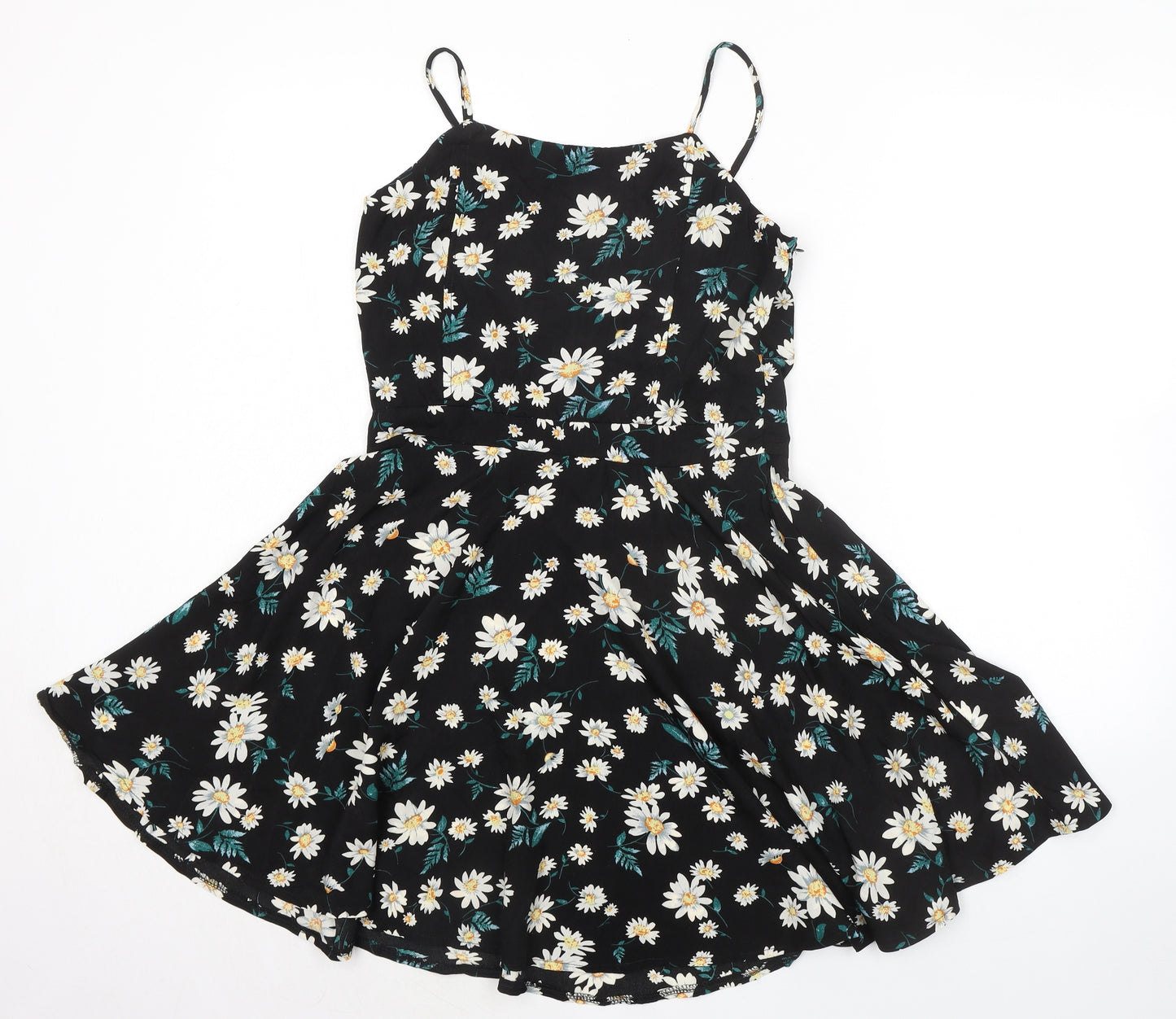 Boohoo Womens Black Floral Polyester Fit & Flare Size 12 Round Neck Zip