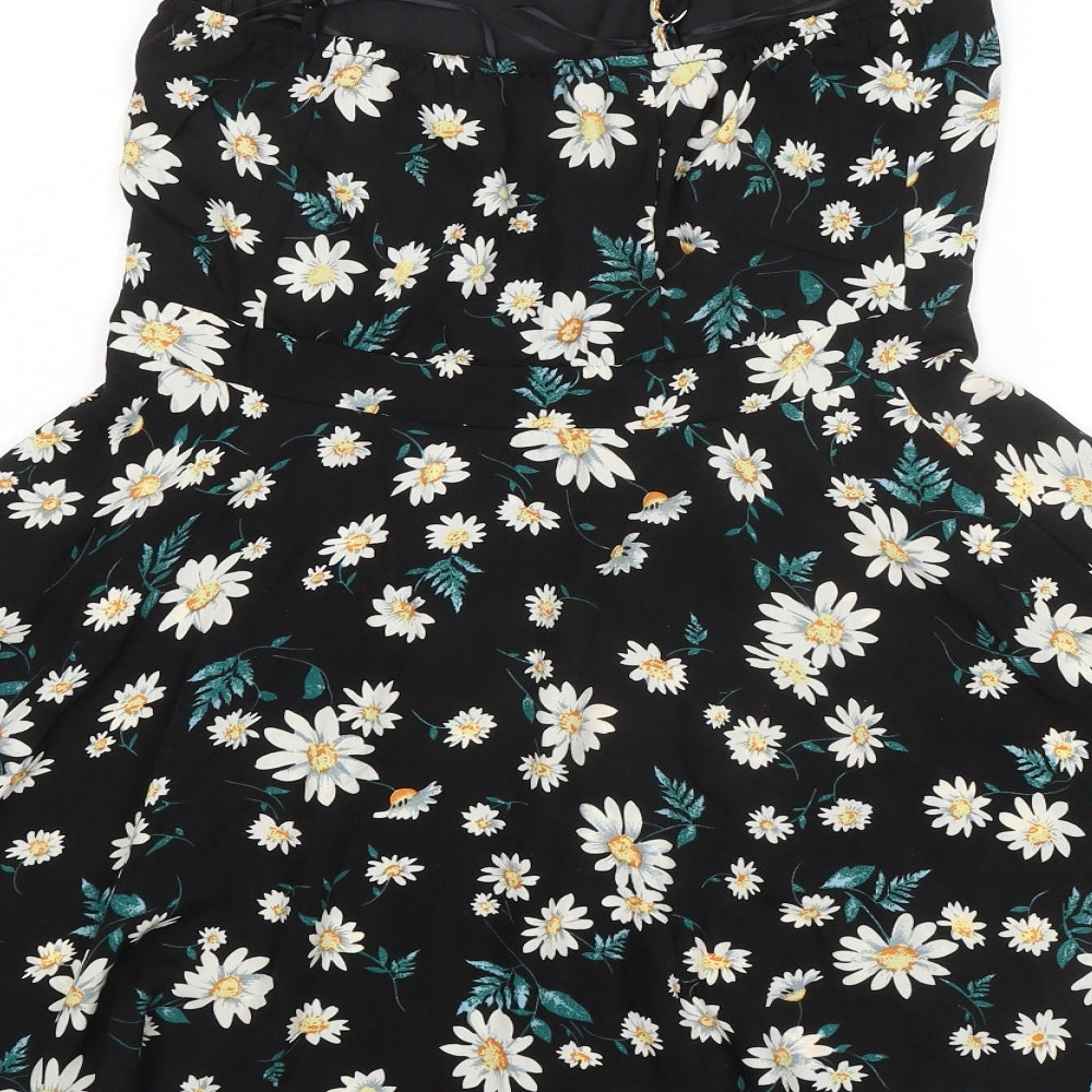 Boohoo Womens Black Floral Polyester Fit & Flare Size 12 Round Neck Zip