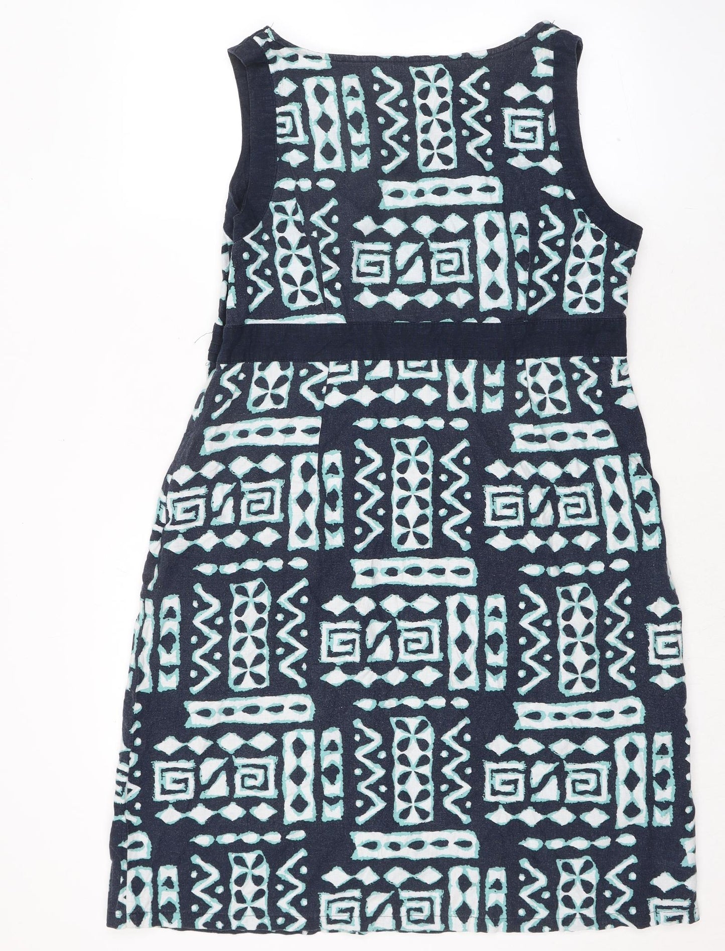 Debenhams Womens Blue Geometric Linen Shift Size 16 V-Neck Zip