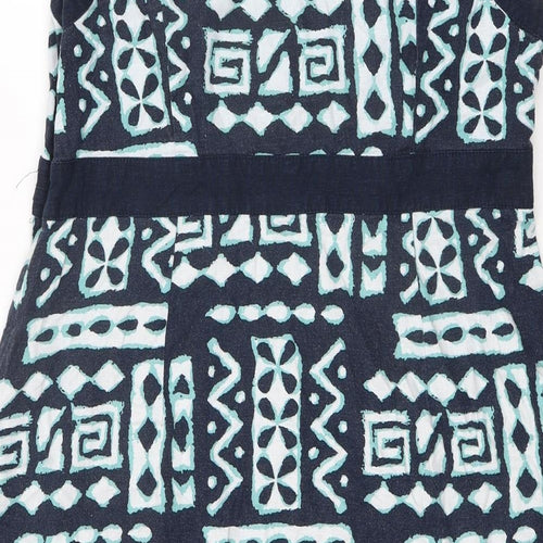 Debenhams Womens Blue Geometric Linen Shift Size 16 V-Neck Zip